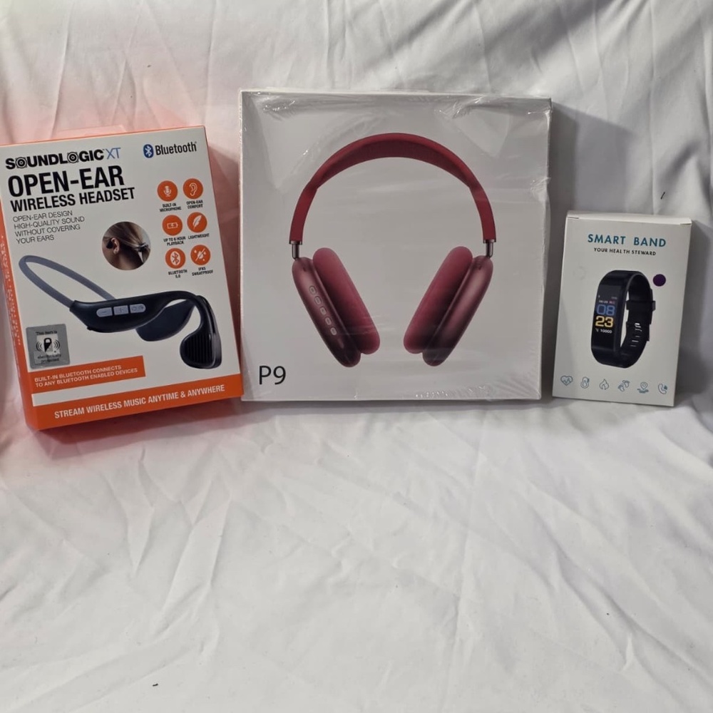 BUNDLE (Red P9 Pro Wireless Headphones+SoundLogic Headset+Red Smart Band